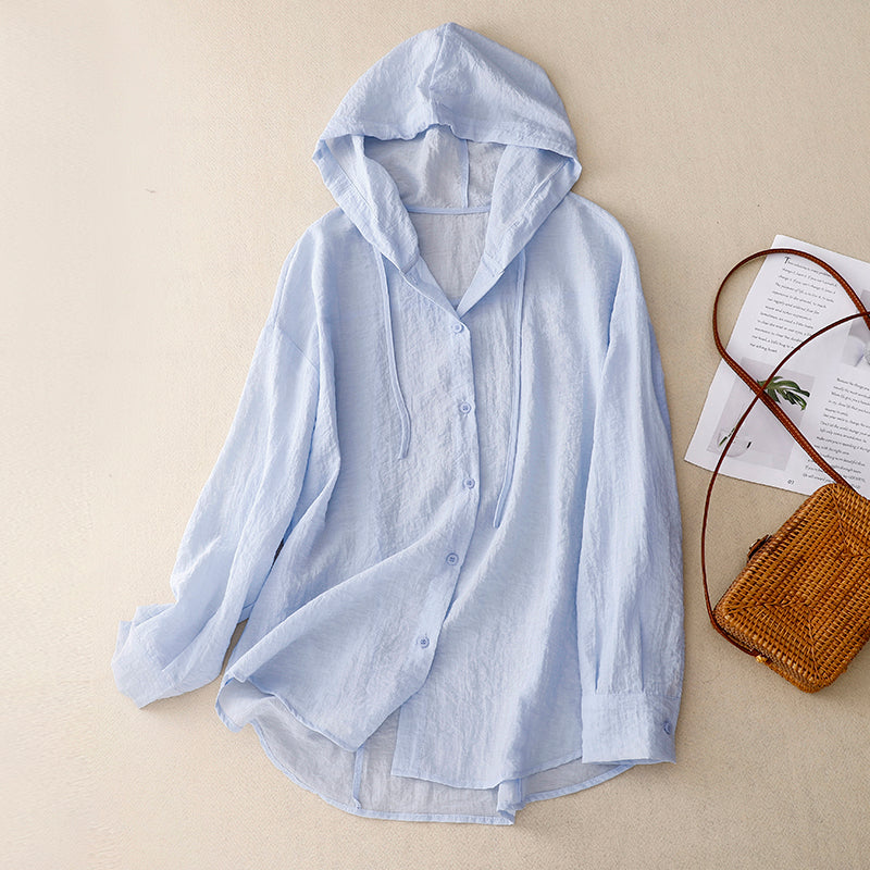 Cordelia Gray Lightweight Button Hoodie Relaxed Fit