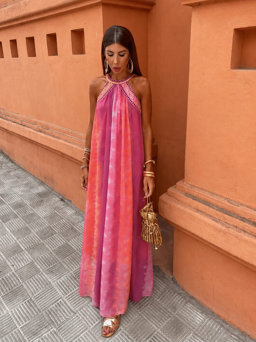 Faith Wedding Guest Halterneck Tie-Dye Maxi Dress_5