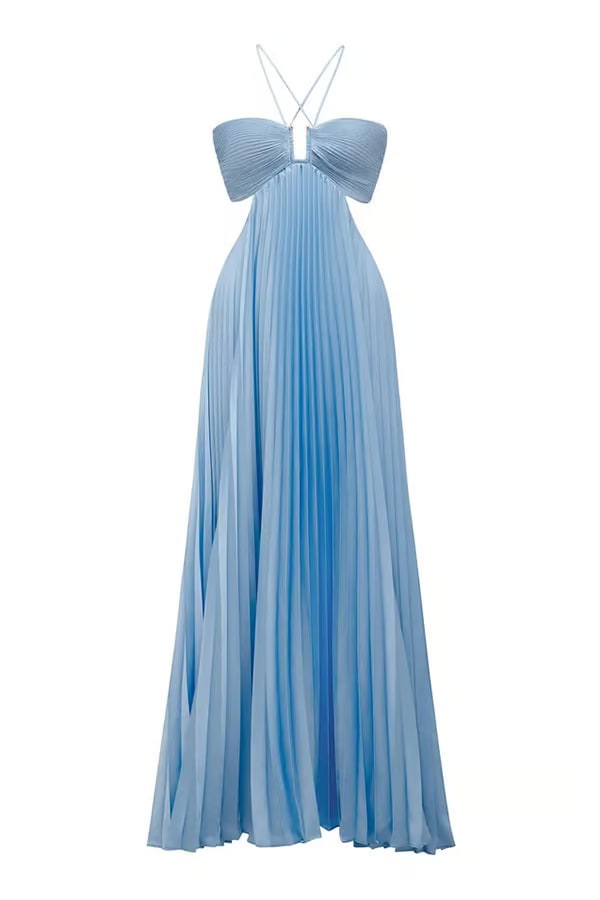 Oona Wedding Guest Halterneck Pleated Maxi Dress_7