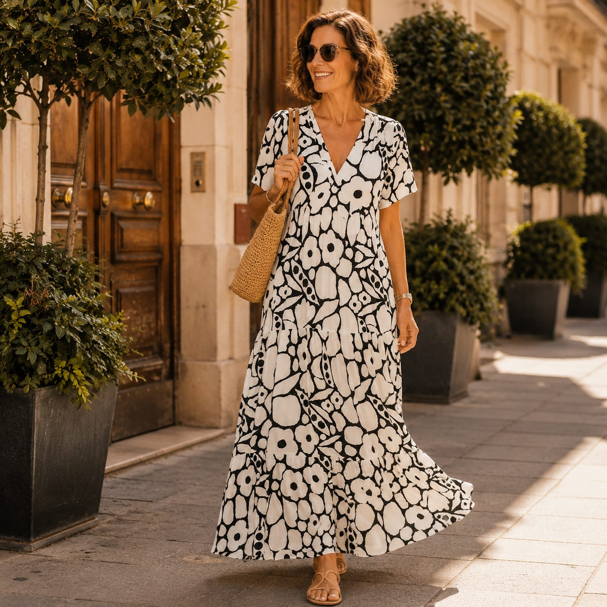 Annalise Floral Tiered V-Neck Maxi Dress_5