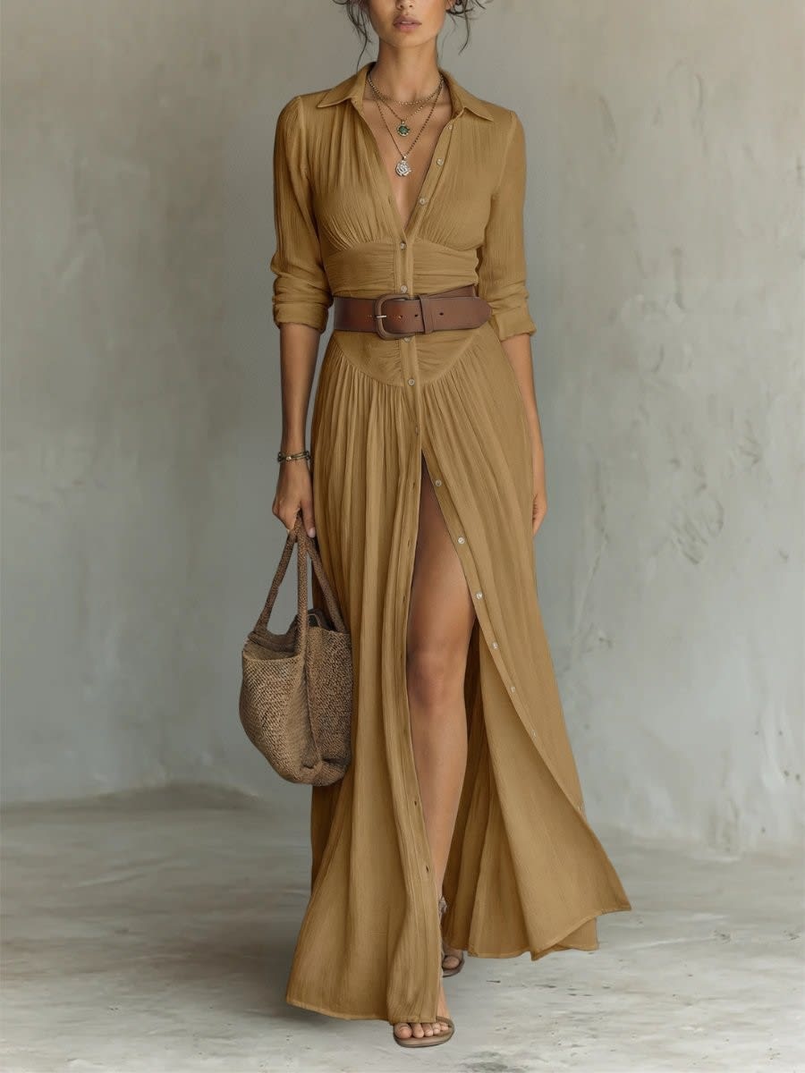 Sylvia Belted Button Down Maxi Shirt Dress_6