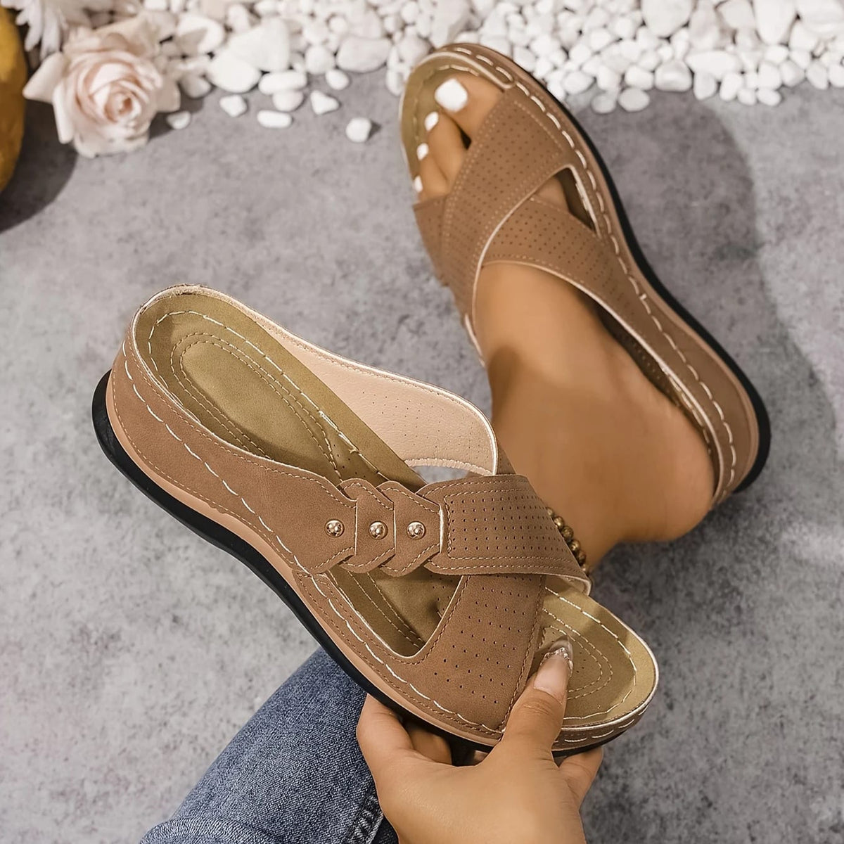 Tess Cross Strap Wedge Orthopedic Sandals_16