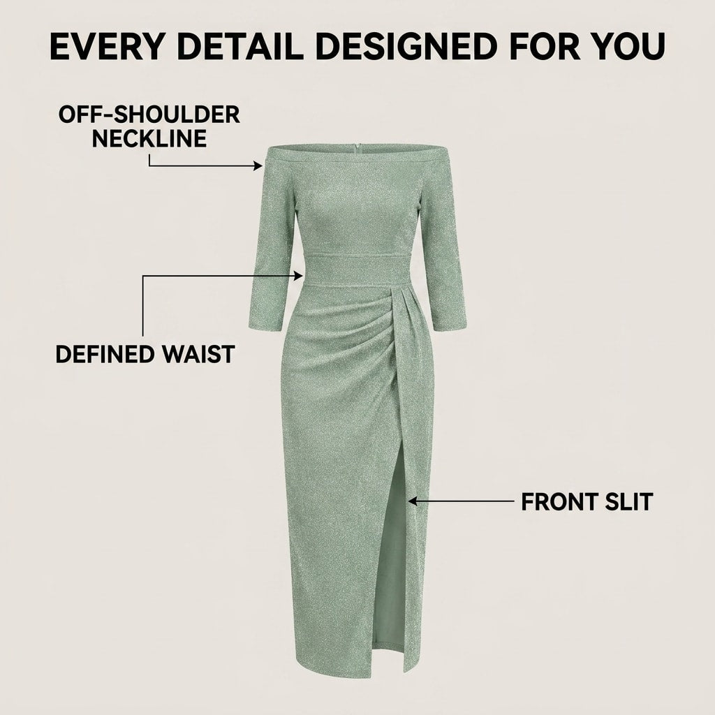 Ffion Off-Shoulder Shimmer Midi Wrap Dress with Slit_11