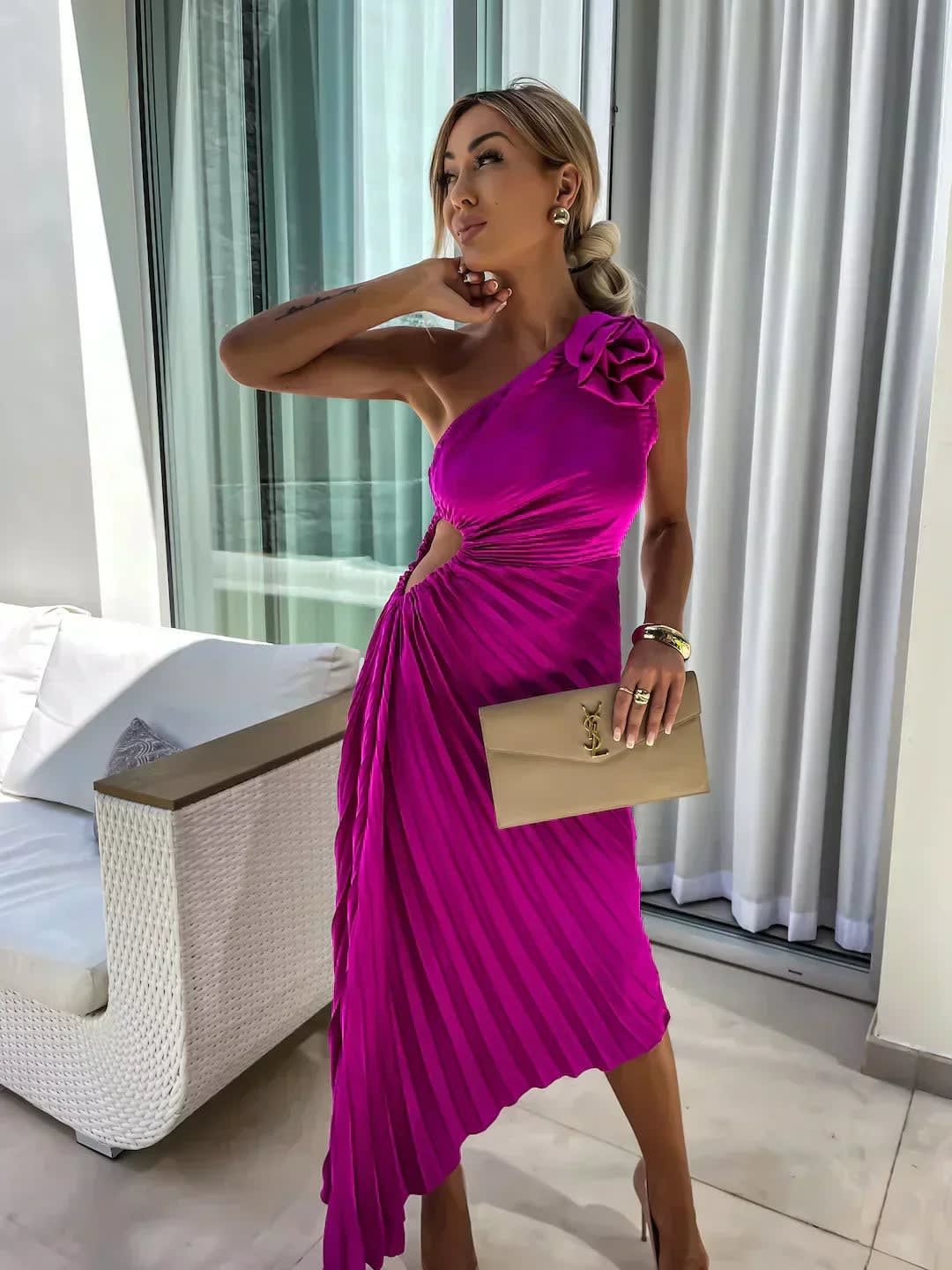 Briar Wedding Guest One-Shoulder Pleated Midi Dress_14