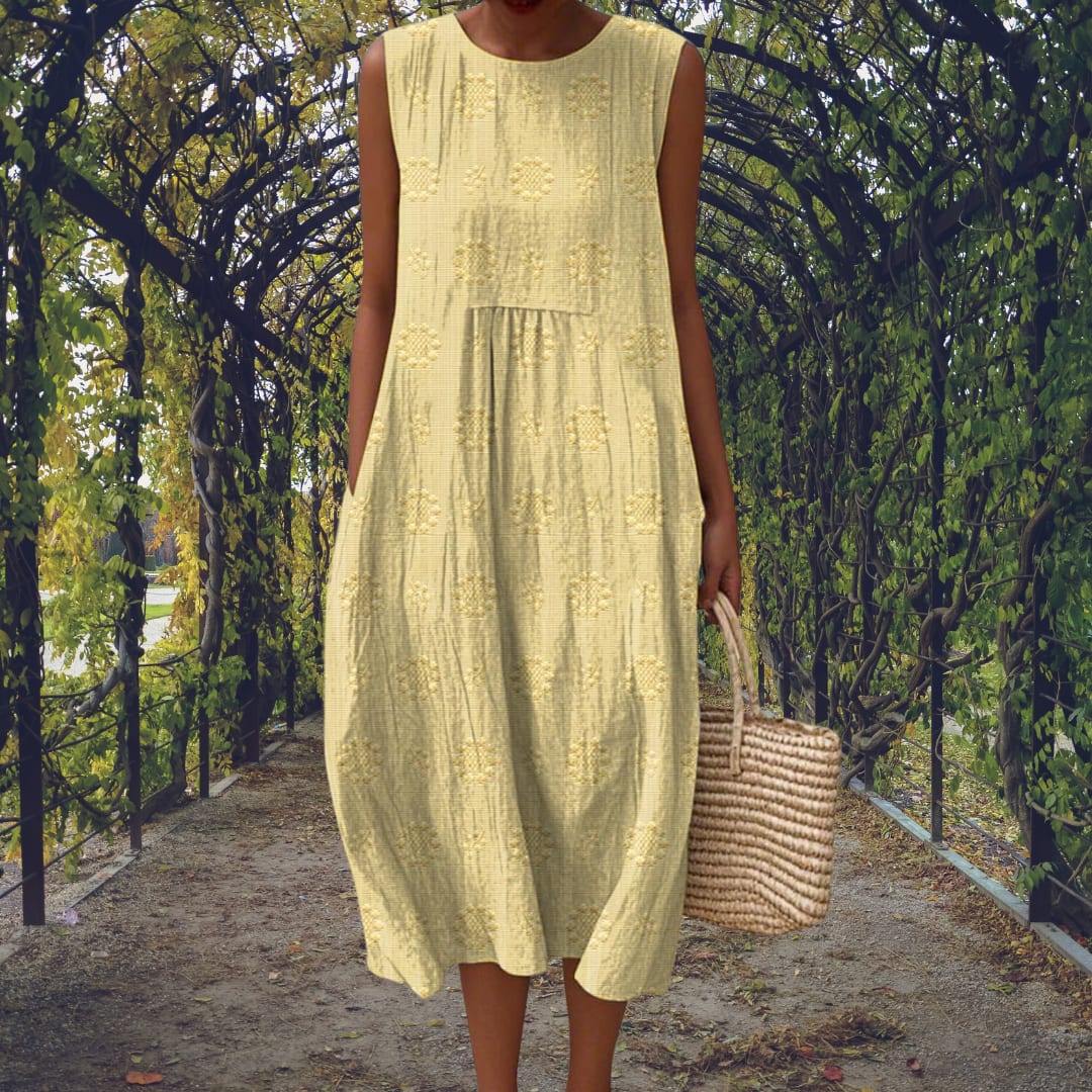Jarrah Embroidered Round Neck Sleeveless Midi Dress_7