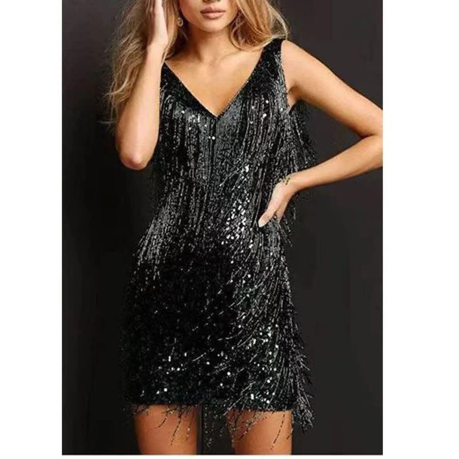 Marissa Sequin Tiered Fringe Party Mini Dress_8