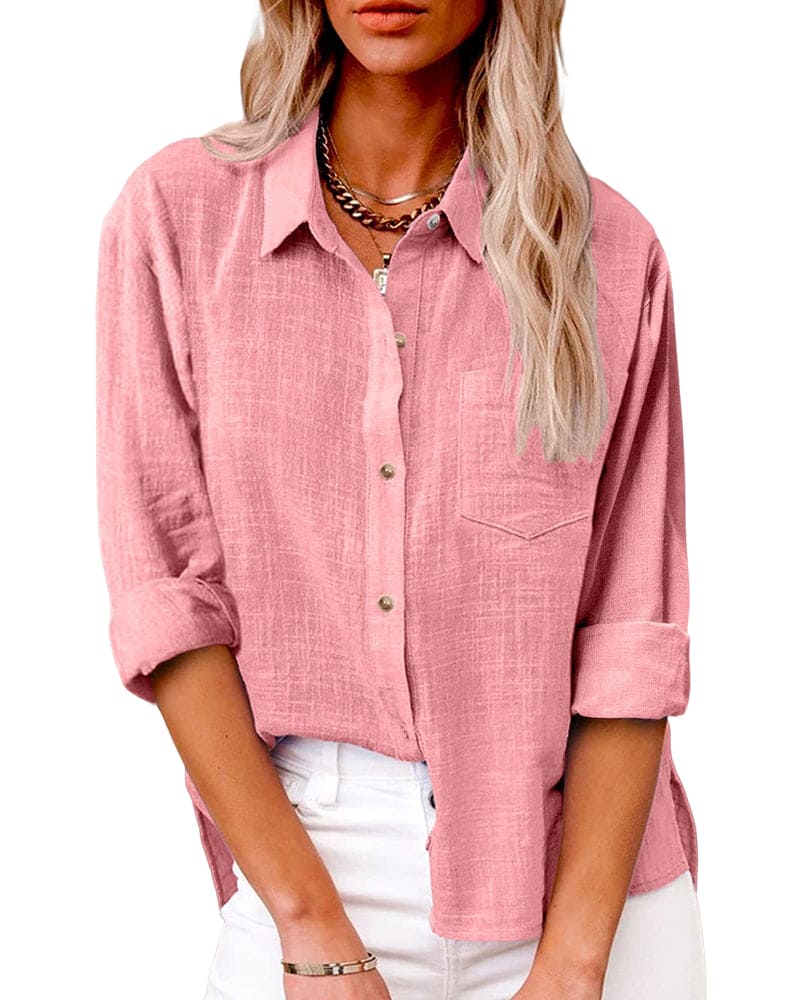 Delilah Gray Collared Long Sleeve Button-Up Shirt Relaxed Fit