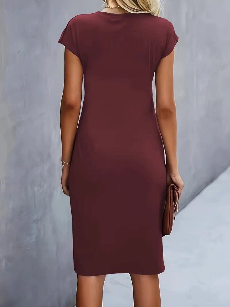 Amanda Ruched Short Sleeve Midi Dress_18