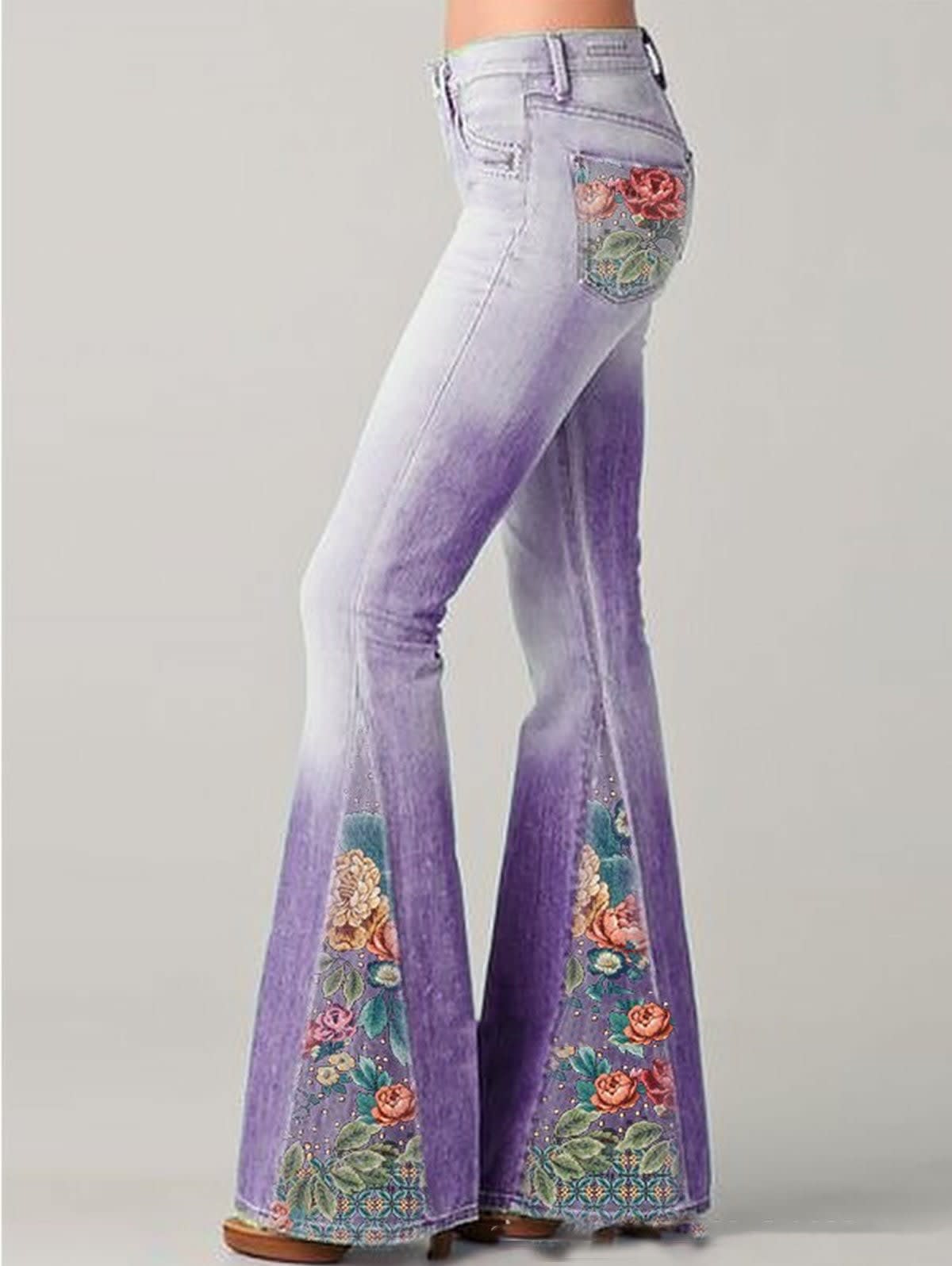 Giselle Floral Print Flared Jeans_9