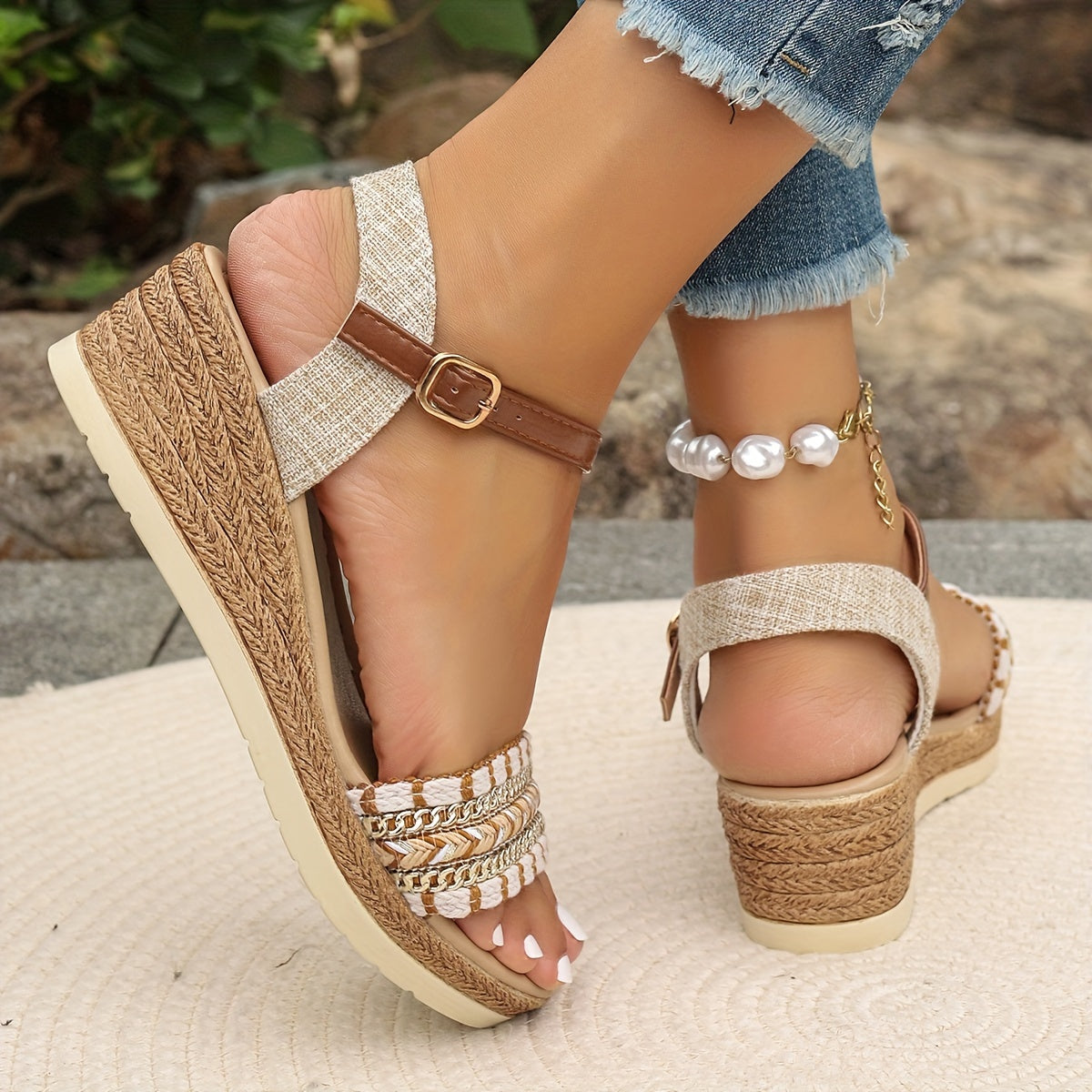 Madison Boho Woven Wedge Sandals Summer Cushioned