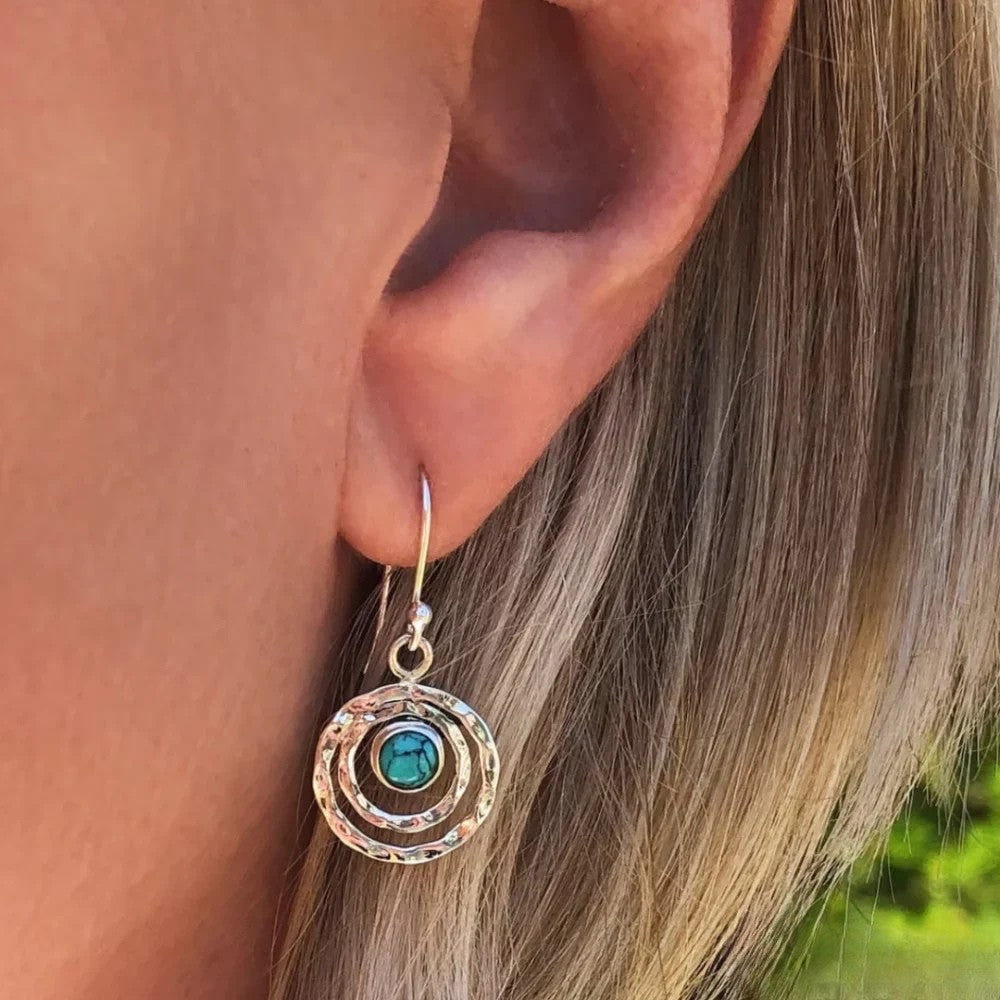 Grace Boho Saturn Turquoise Silver Gold Earrings