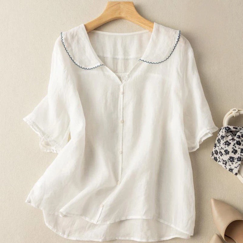 Elizabeth Bradley Lightweight Vintage Button Blouse Relaxed Fit