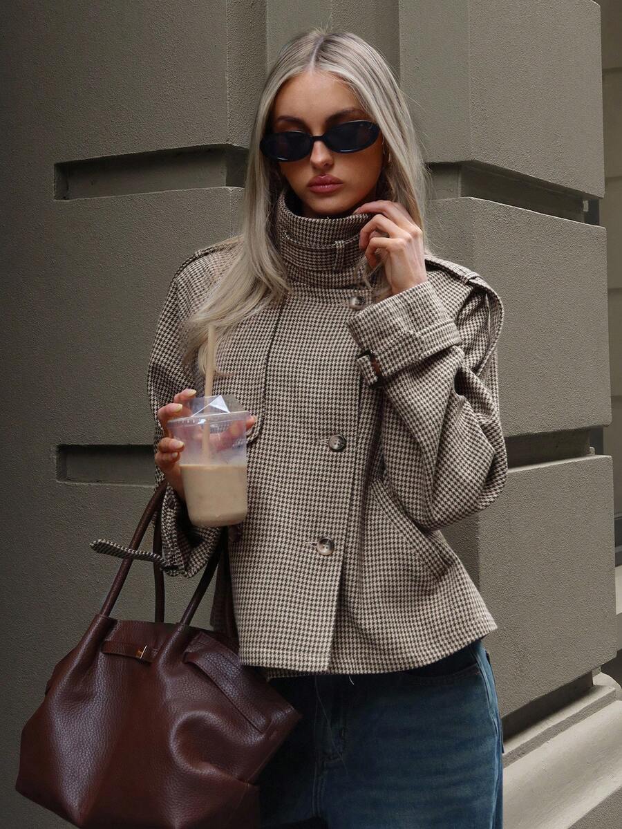 Pandora Houndstooth Funnel Neck Jacket_1