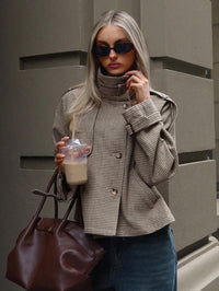 Pandora Houndstooth Funnel Neck Jacket