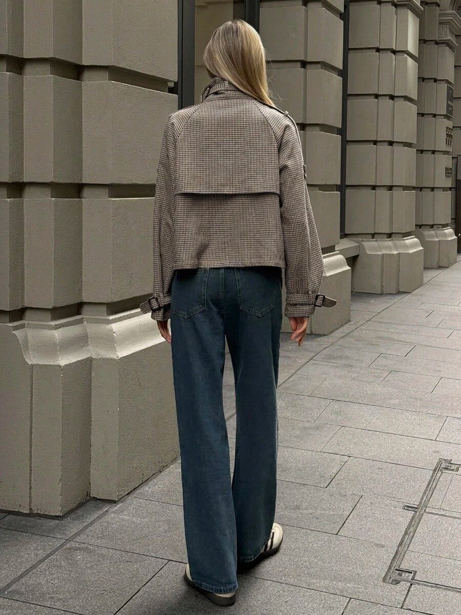 Pandora Houndstooth Funnel Neck Jacket