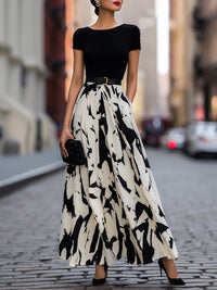 Eponine Pleated Abstract Print Maxi Dress