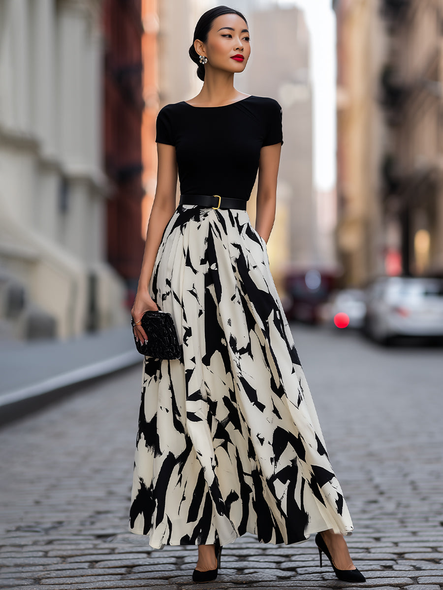 Eponine Pleated Abstract Print Maxi Dress