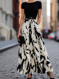 Eponine Pleated Abstract Print Maxi Dress