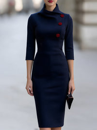 Olive High Neck Button Pencil Dress