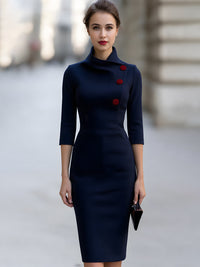 Olive High Neck Button Pencil Dress