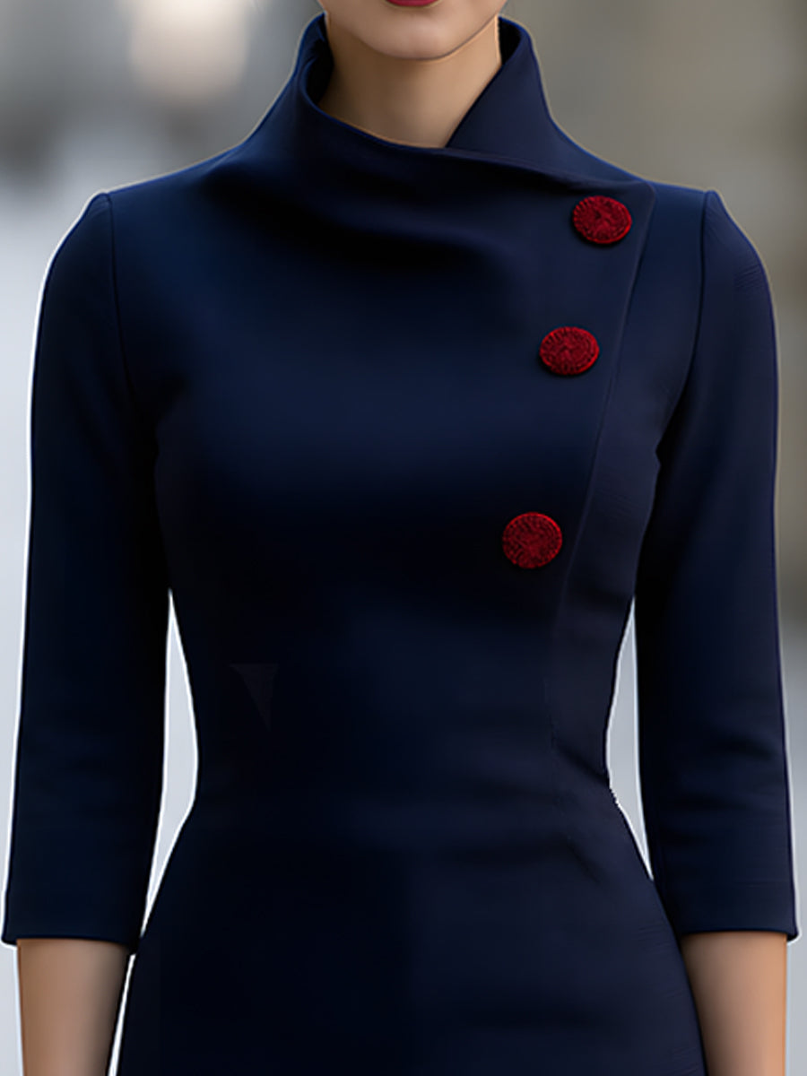 Olive High Neck Button Pencil Dress