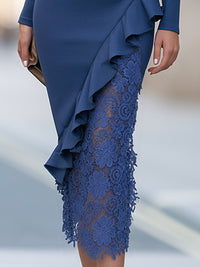 Ermine Lace Panel Wedding Guest Midi Dress
