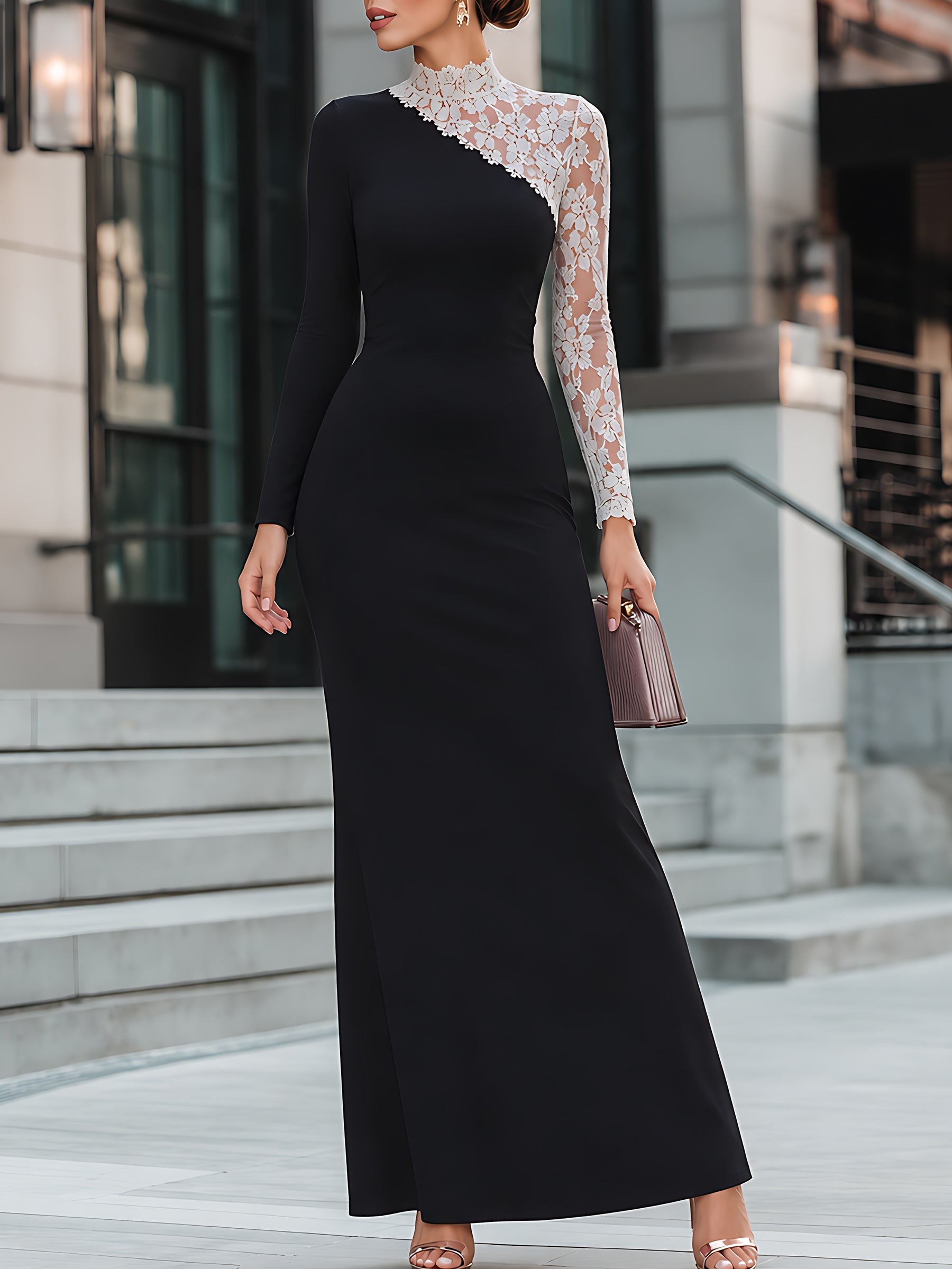 Berthe Lace Evening Maxi Dress