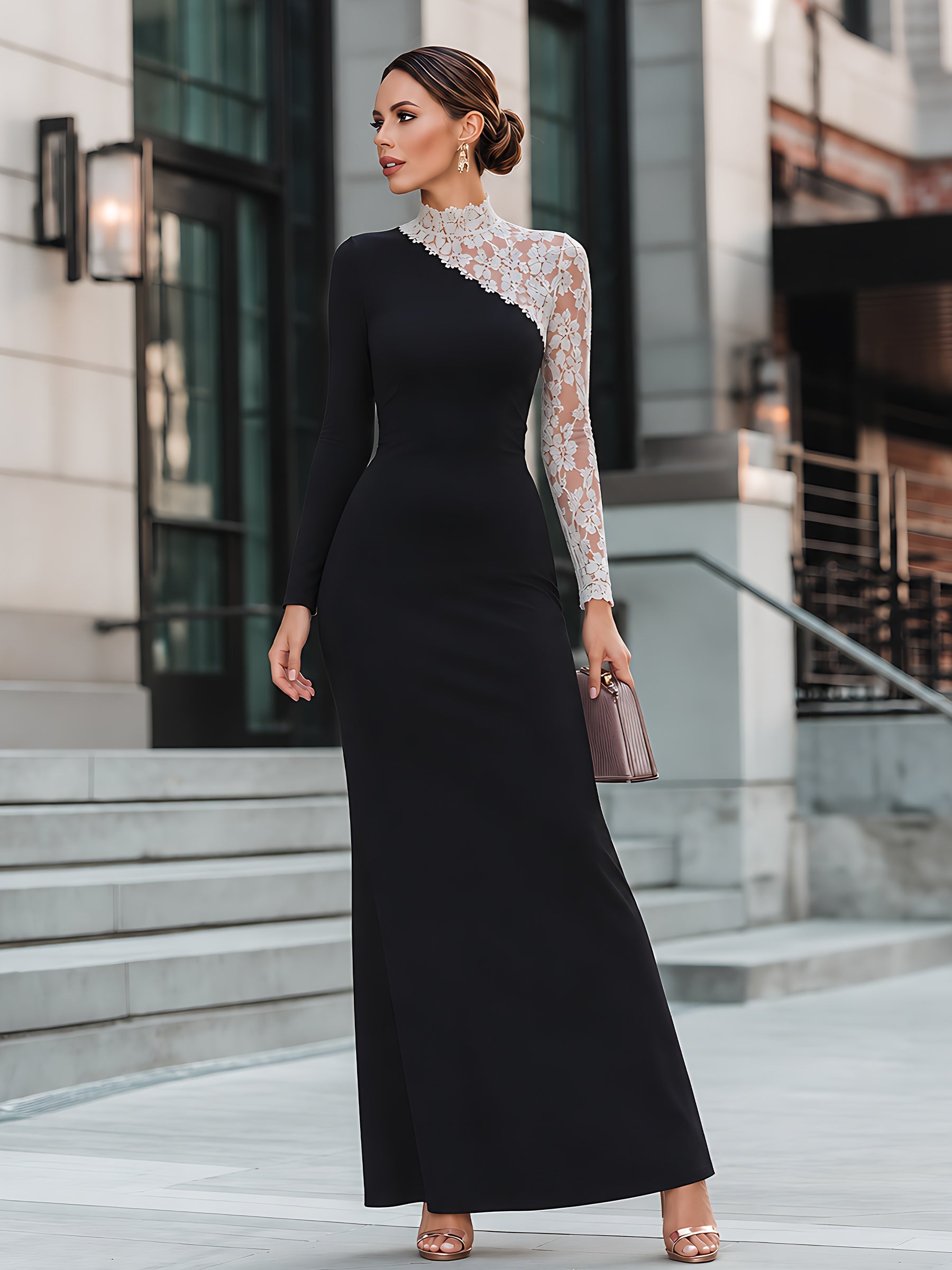 Berthe Lace Evening Maxi Dress