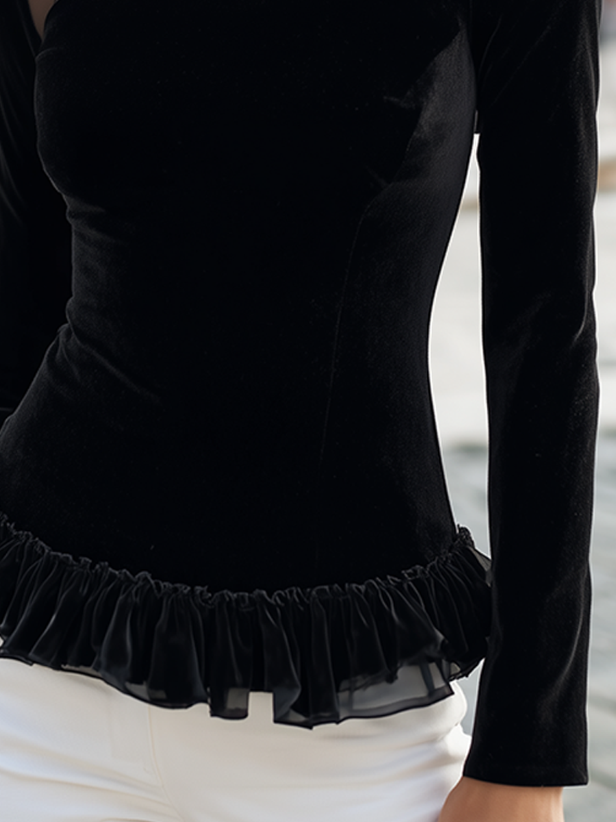 Palmira Sheer Yoke Ruffle Hem Blouse