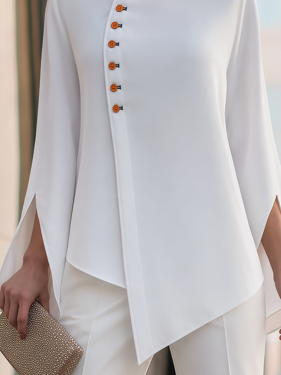 Candela Asymmetric Button Blouse_4