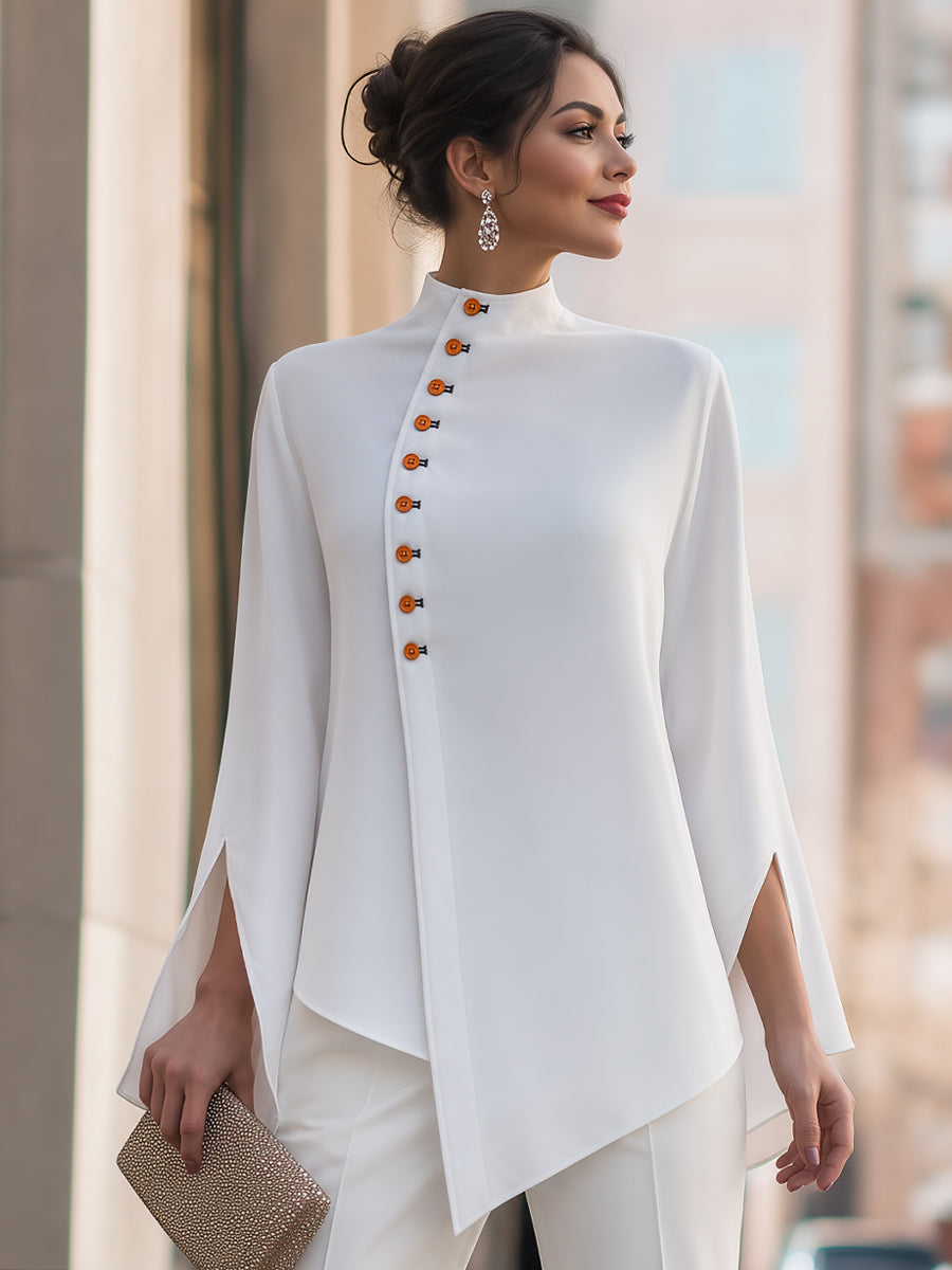 Candela Asymmetric Button Blouse_2