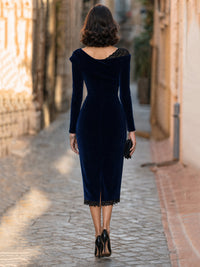 Liadan Velvet Lace Trim Midi Dress