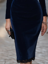 Liadan Velvet Lace Trim Midi Dress