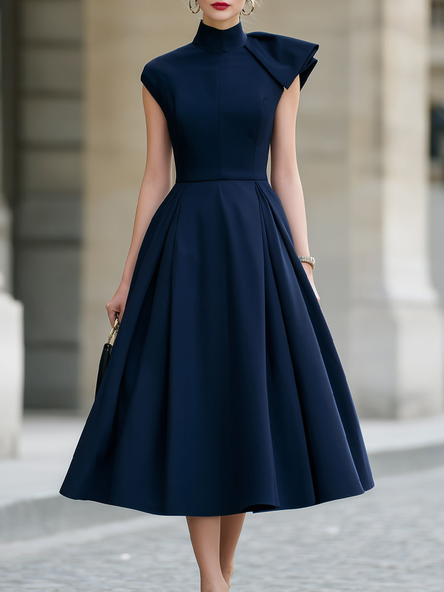 Hermione Pleated Cape Sleeve Midi Dress