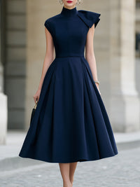 Hermione Pleated Cape Sleeve Midi Dress