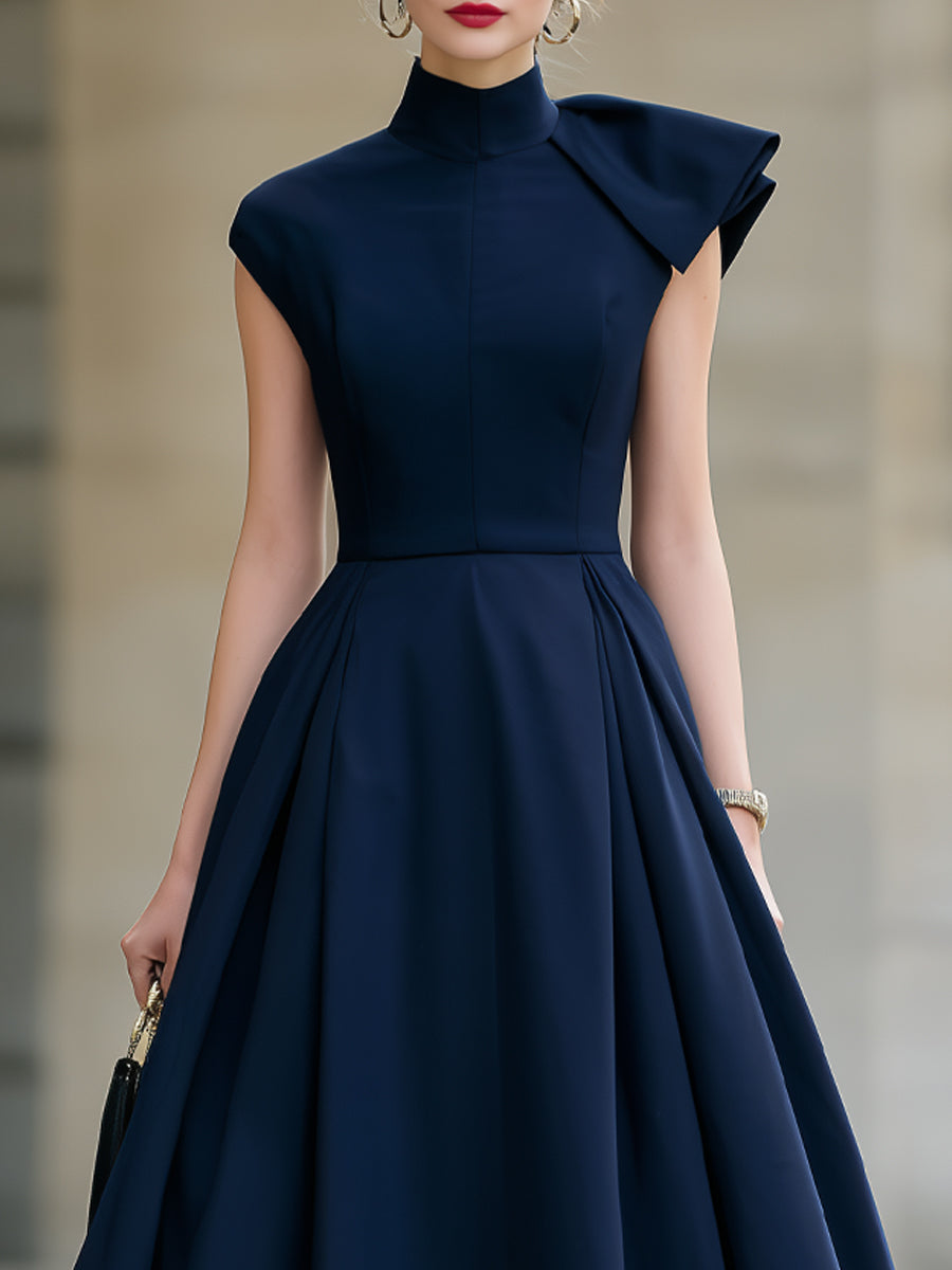 Hermione Pleated Cape Sleeve Midi Dress