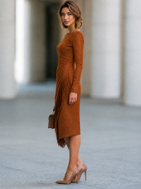 Nerys Faux Suede Fringe Midi Dress