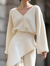 Nolwen Knit Peplum Top and Wide Leg Pants Set