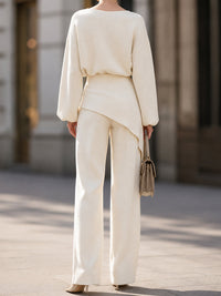 Nolwen Knit Peplum Top and Wide Leg Pants Set