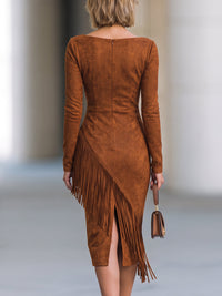 Nerys Faux Suede Fringe Midi Dress