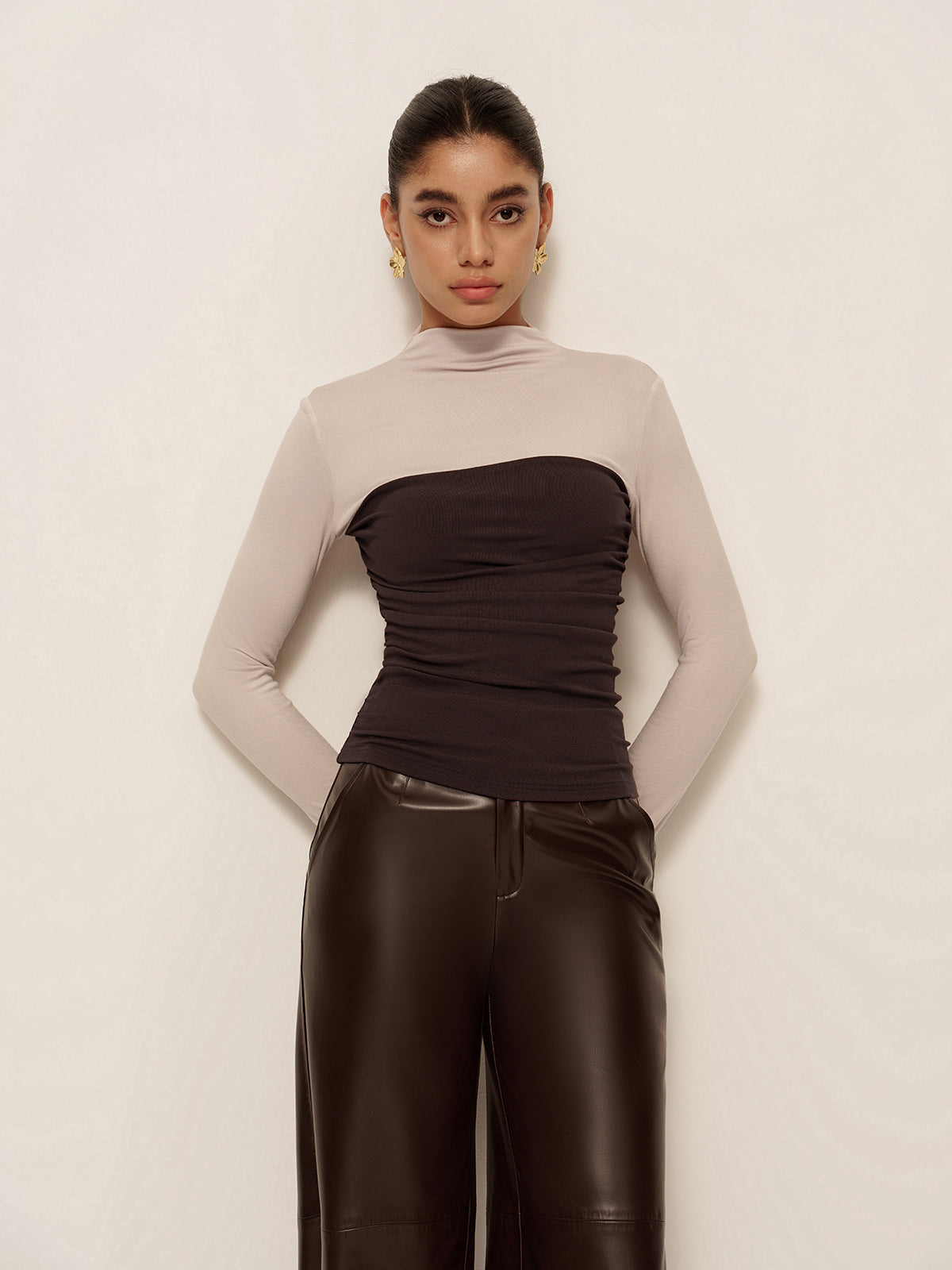 Kestrel Mock Neck Color Block Top
