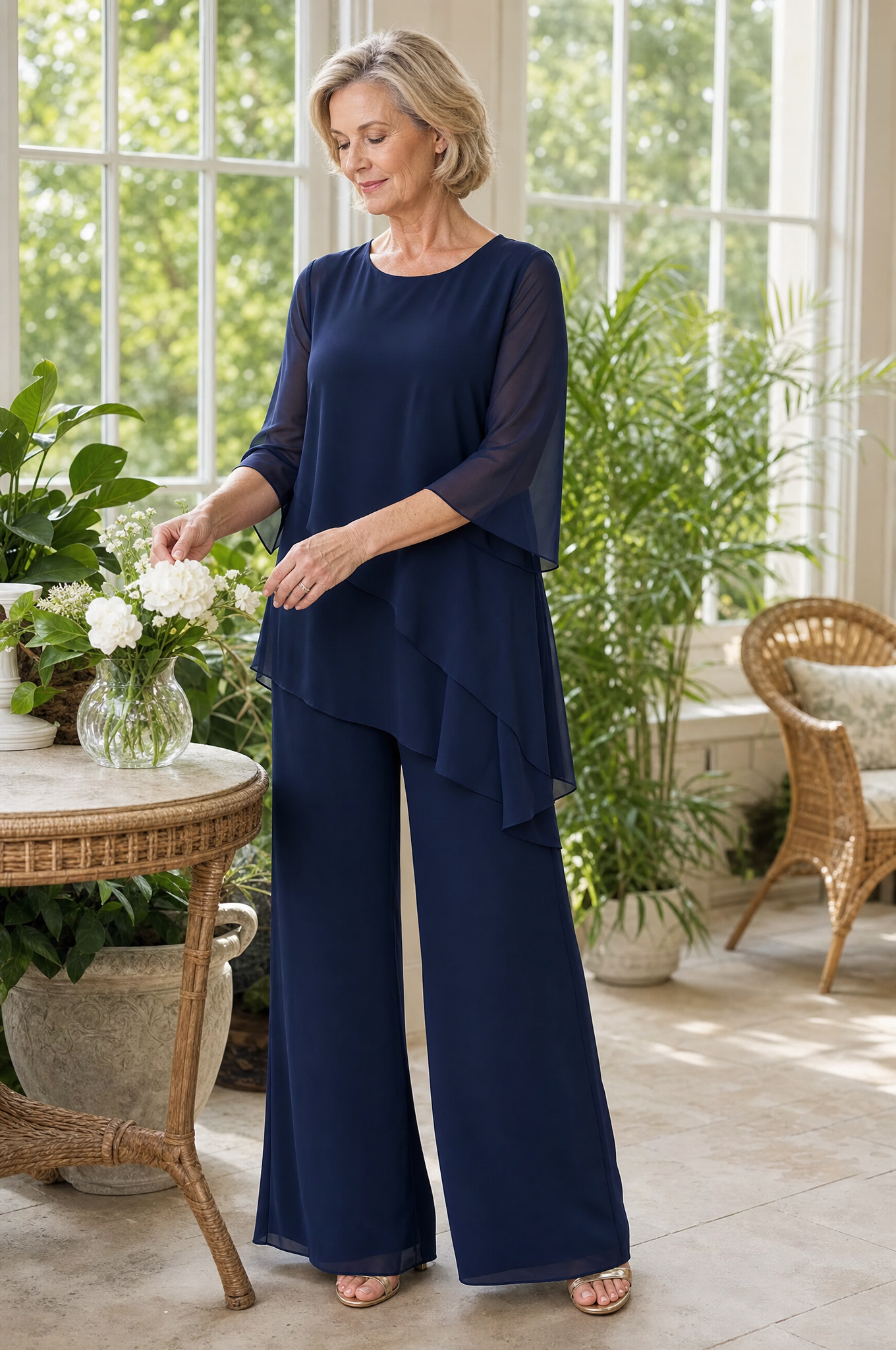 Amalie Layered Chiffon Tunic and Wide Leg Pants Set