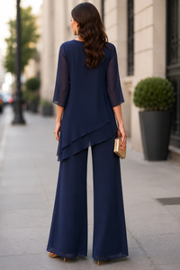 Amalie Layered Chiffon Tunic and Wide Leg Pants Set