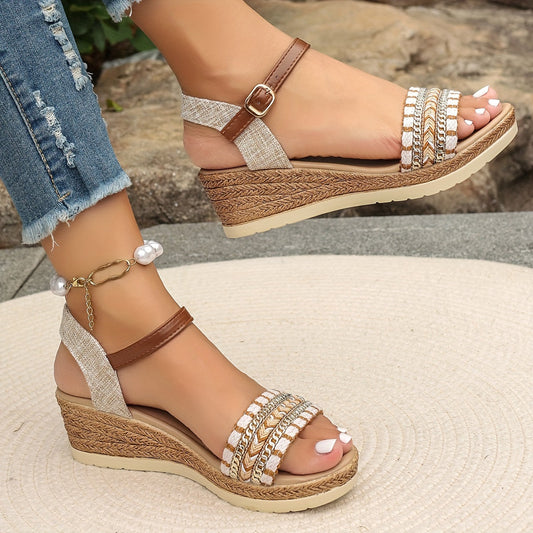 Madison Boho Woven Wedge Sandals Summer Cushioned