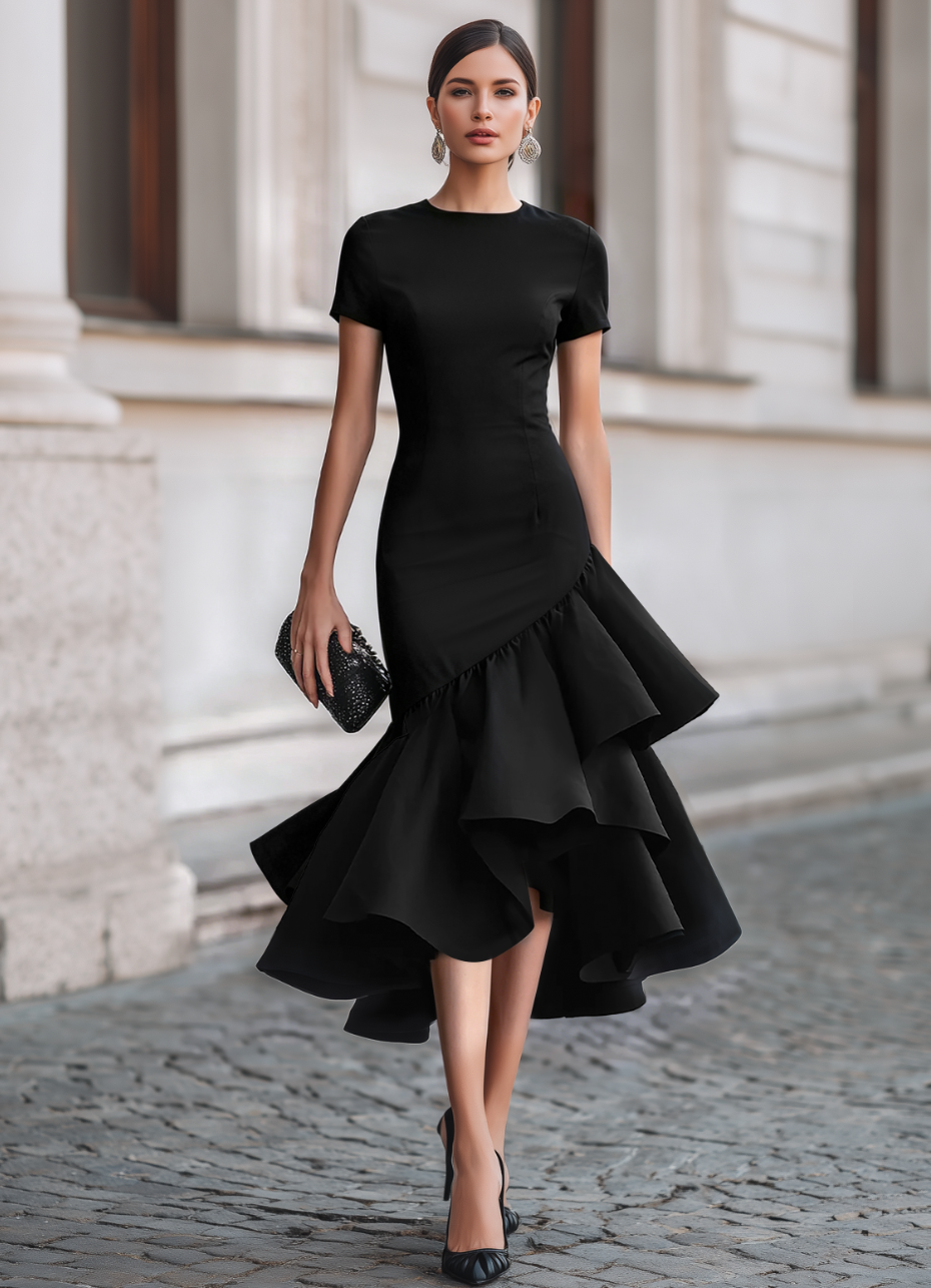 Millicent Ruffle Hem Cocktail Midi Dress