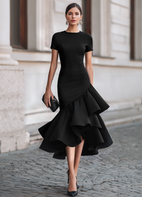 Millicent Ruffle Hem Cocktail Midi Dress