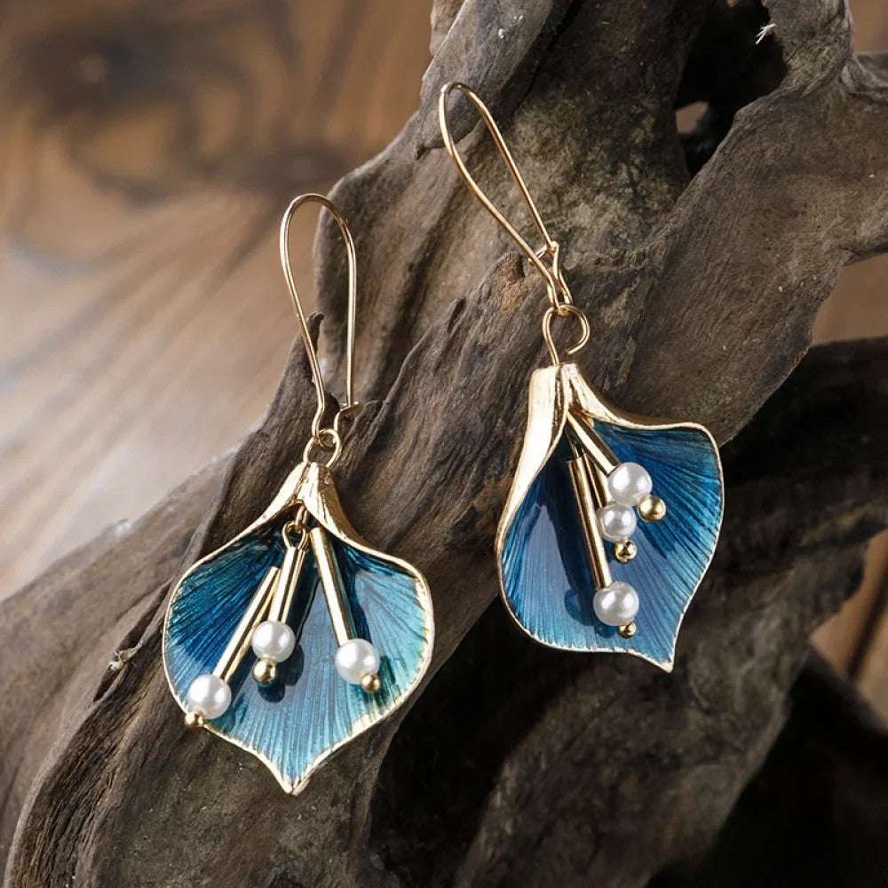 Hannah Antique Silver Blue Lotus Earrings Statement