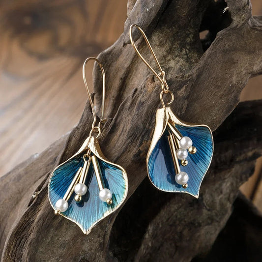 Hannah Antique Silver Blue Lotus Earrings Statement