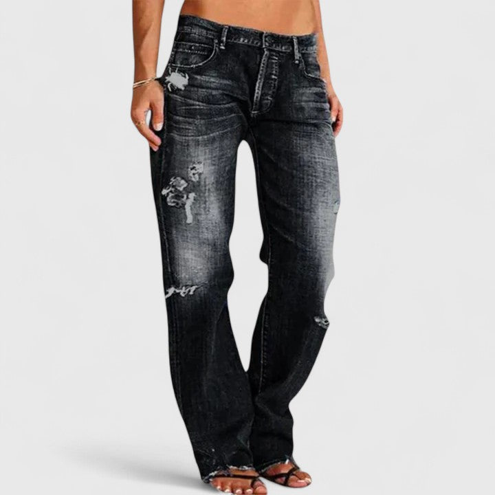 Zara Wide-Leg Flare Distressed Denim Jeans