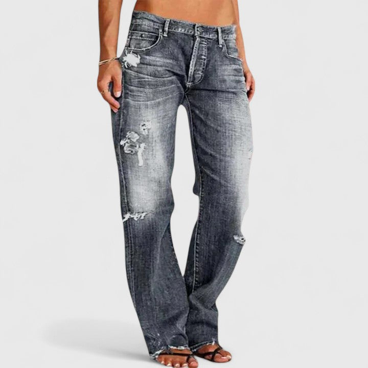 Zara Wide-Leg Flare Distressed Denim Jeans